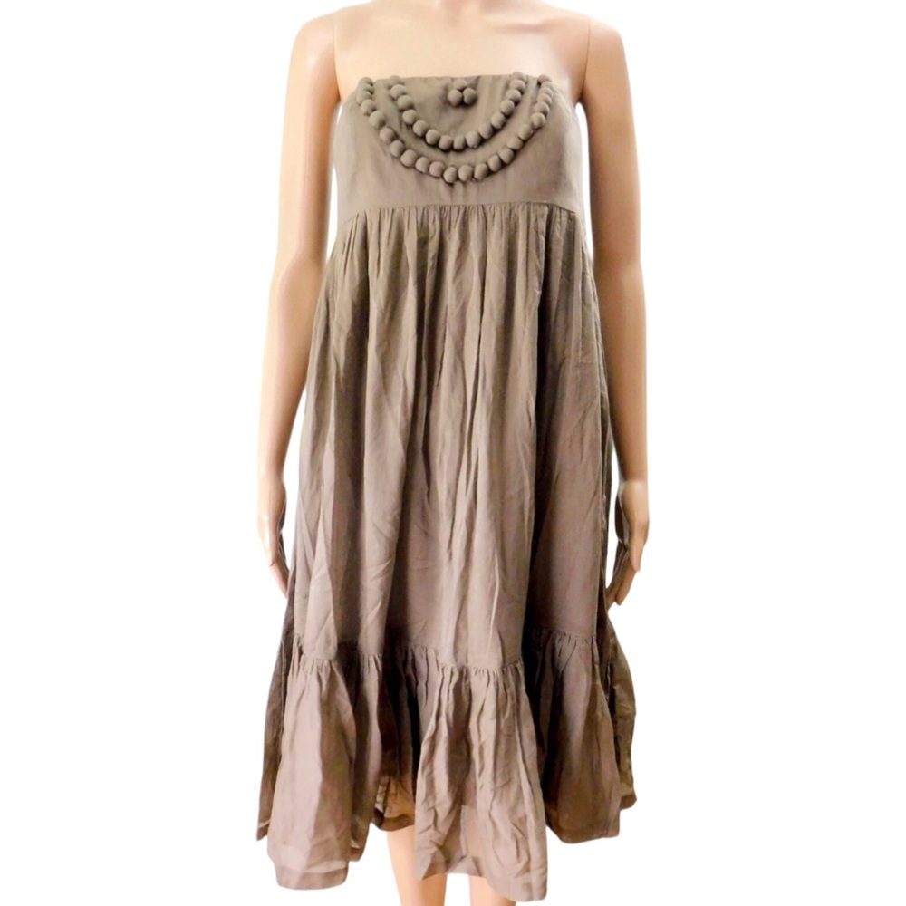 GAP Taupe Boho Embellished Strapless Dress sz 6